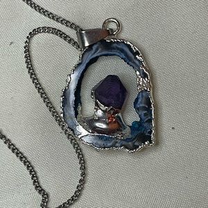 Raw amethyst necklace agate geode slice